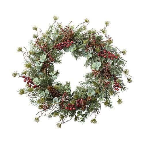 Couronne en plastique sapin/eucalyptus/baie 