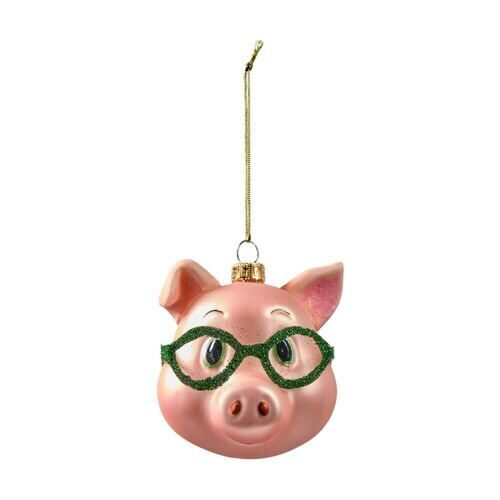 Verre Pendentif d'arbre Cochon avec lunettes 