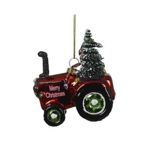 Boule de Noël Tracteur avec sapin 