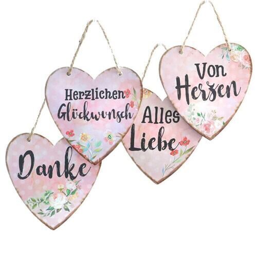 Metall Herz Danke/Von Herzen/Alles Liebe/Glückwunsch (12 Stück)