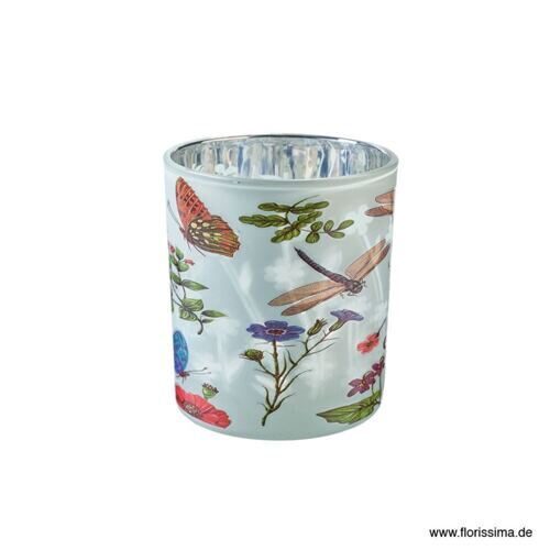 Glas Teelichtbecher Flowers/Libelle (3 Stück)