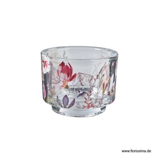 Gobelet en verre pour bougies à chauffe-plat Flowers/transparent (4 pièces)